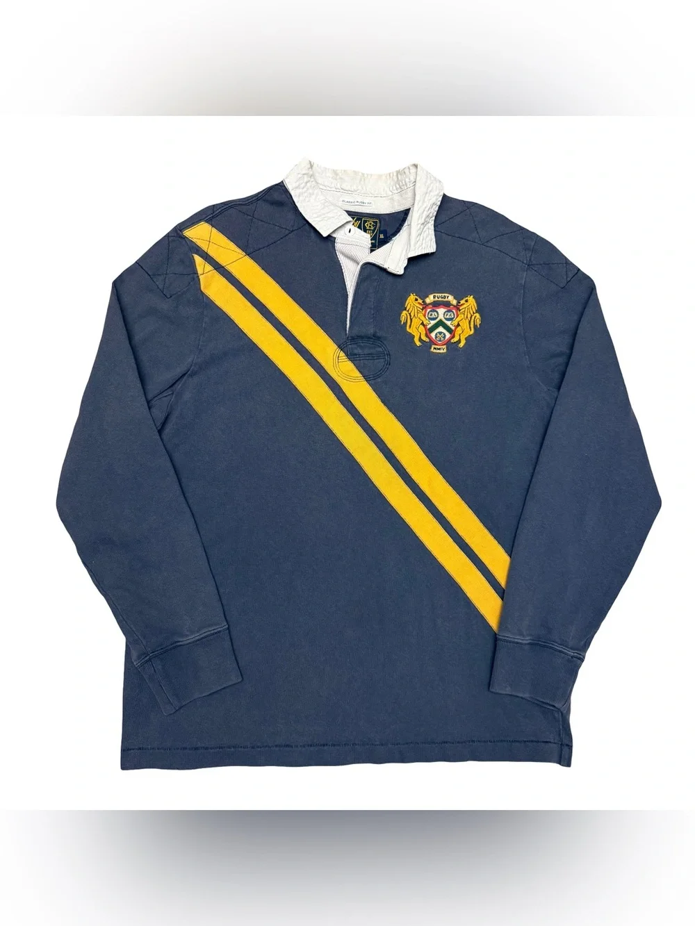Rugby By Ralph Lauren Crest Long Sleeve Rugby Polo Shirt Blue Yellow White XL